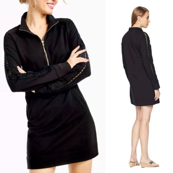 Lilly Pulitzer Skipper Popover Dress Lace Embroidered Sleeves Black XS